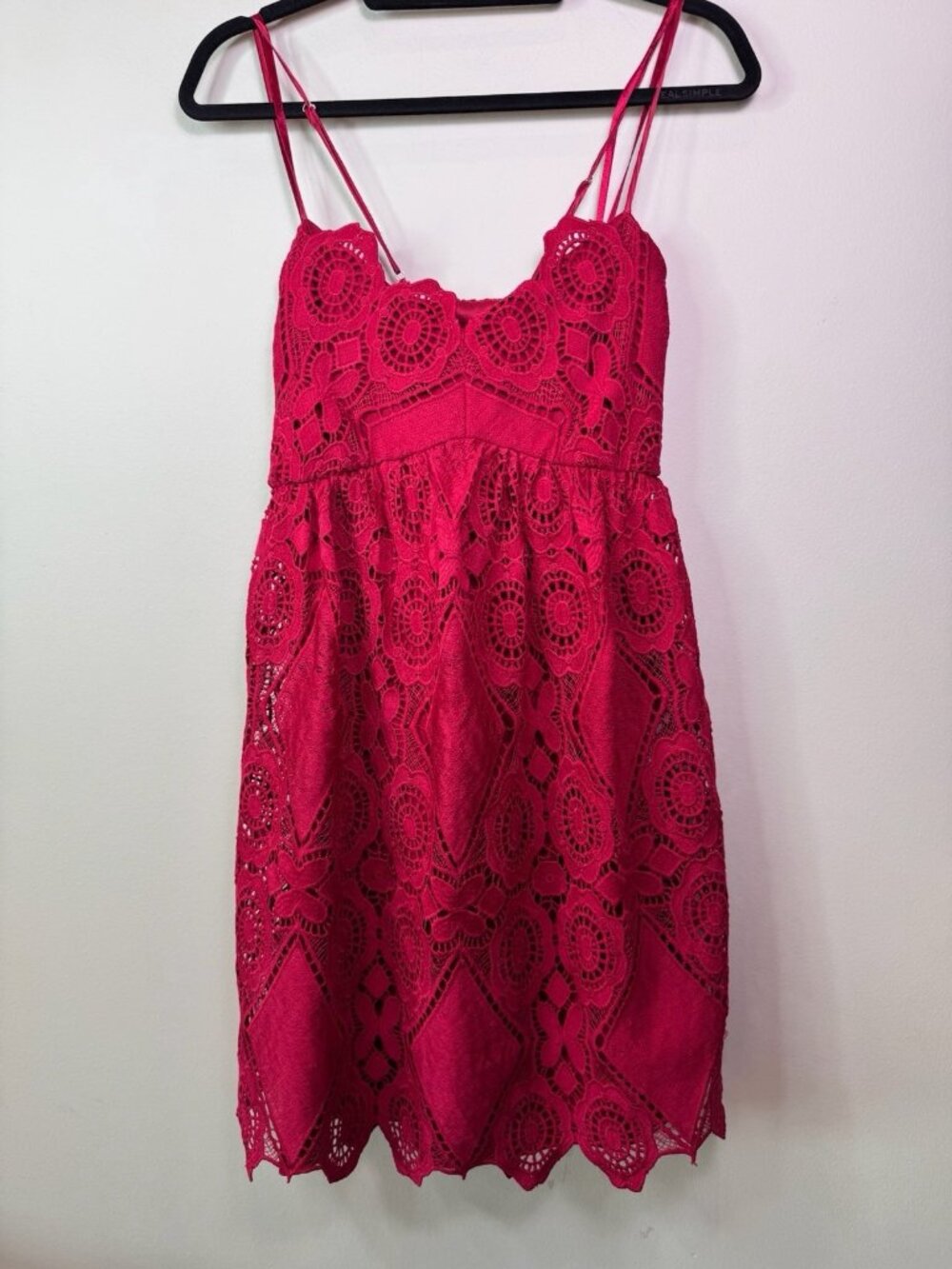 Anthropologie Maeve Red Summer Moon Lace Babydoll Eyelet Boho Festival Dress 12